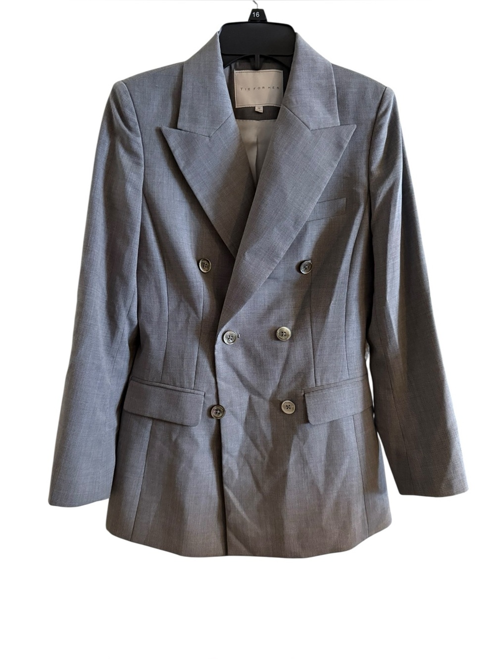 Tie For Her Wool Blend Gray Double Breasted Suit Jacket Blazer - Picture 2 of 10